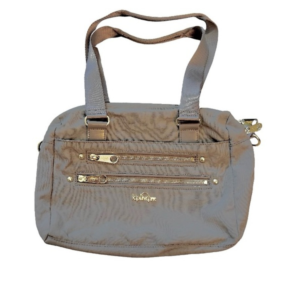 Kipling Tan Brown Satchel with Gold Details Multiple Pockets